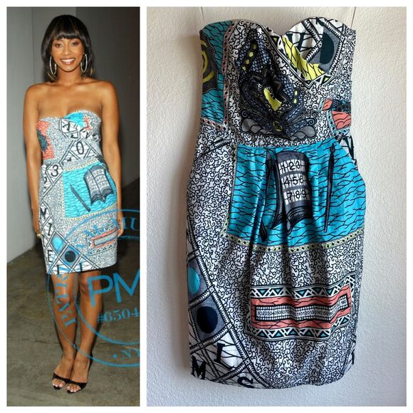 Matthew Williamson 2008 Multicolor Abstract Print Cotton Strapless Dress Size 4 - Picture 1 of 11